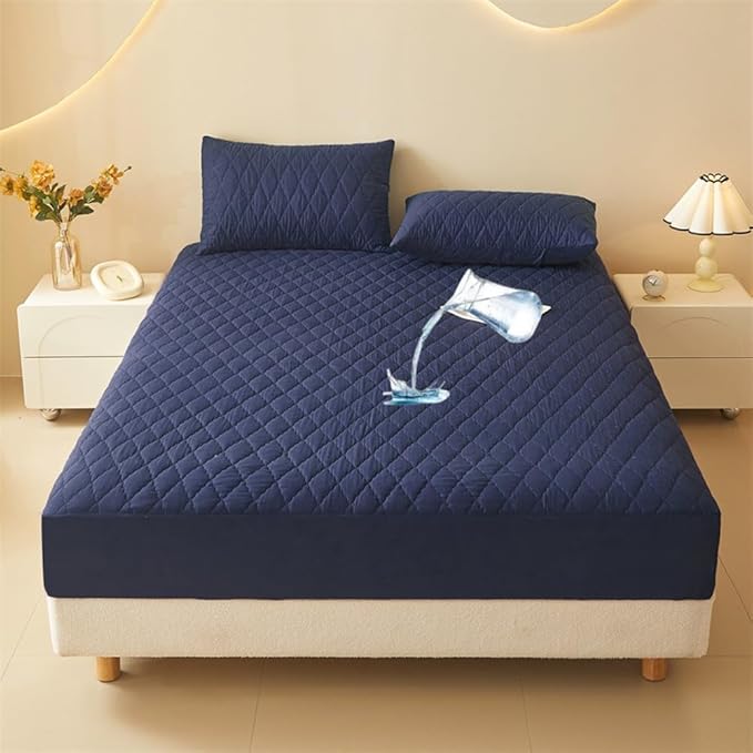 Waterproof Mattress Protector Comfort Bedding,Noiseless King/Queen/Full/Twin Size Mattress Pad Quilted Mattress Cover with Deep Pocket Fitted Up to 11" (Navy,Queen)