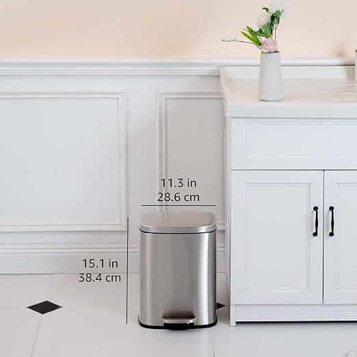 Amazon Basics Smudge Resistant Small Rectangular Step Pedal Trash Can with Soft-Close Lid, Removable Inner Bucket, Brushed Stainless Steel, 12 Liter/3.1 Gallon, Satin Nickel Finish - Image 3