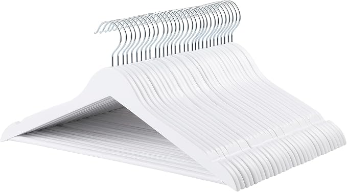Amazon Basics Wood Suit Clothes Hangers for Closet Organizer, White, 30-Pack by AmazonBasics