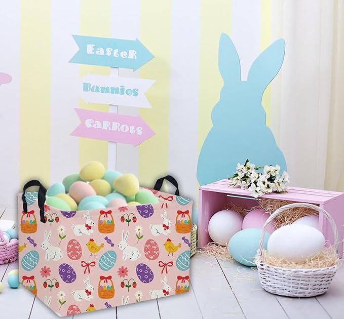 Rectangular Easter Basket Kids Basket Rectangular Cute Storage Bin Organizer Box Room Decor for Home Decor.(Bowknot eggs) - Image 7