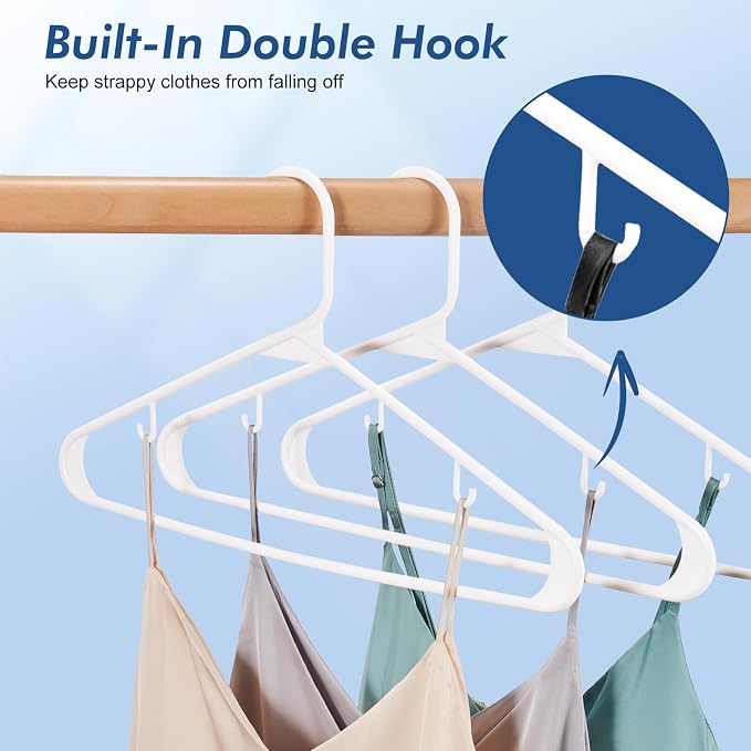 HOUSE DAY White Plastic Hangers 30 Pack, Plastic Clothes Hangers with Built-in Strap Hooks, Space Saving Slim Hanger for Closet Organizers and Storage, Durable Clothing Hanger for Shirts Blouses Tops - Image 4