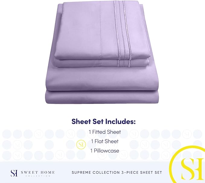 Twin XL Sheets - Breathable Luxury Sheets with Full Elastic & Secure Corner Straps Built In - 1800 Supreme Collection Extra Soft Deep Pocket Bedding Set, Sheet Set, Twin XL, Lavender