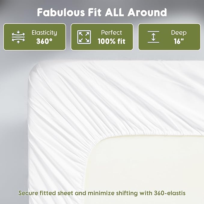 SONORO KATE 100% Egyptian Cotton Sheets Queen Size - 600 Thread Count, Luxury Hotel Sateen Weave Bedding Set, Soft Breathable Sheet Sets, 16" Deep Pocket - 4 PC(White,Queen)