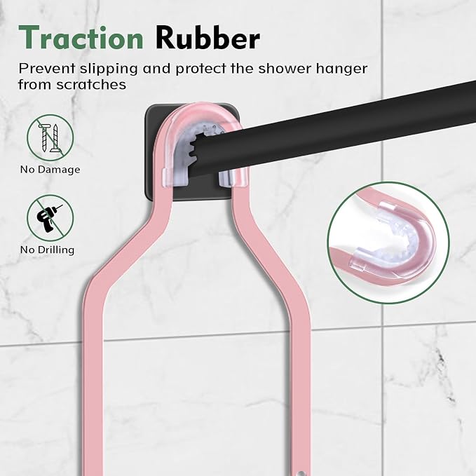 Shower Caddy Hanging, Over Head Shower Caddy Shower Storage Rack Basket with Hooks for Razor and Sponge Rustproof, No Drilling, Accessories for Bathroom and Kitchen, pink - Image 5