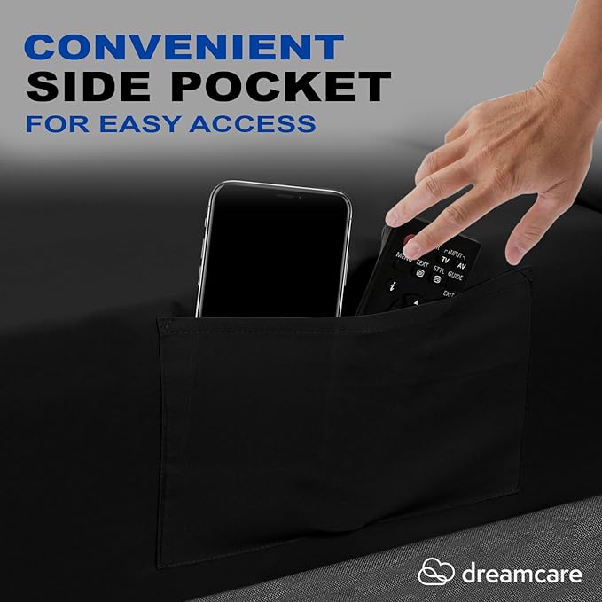 DREAMCARE Queen Size Sheets - Cooling Bed Sheets - 4pcs Set - up to 15" Deep Pocket Queen Sheet Set - Sheets Queen Size Bed - Soft & Long Lasting 100% Fine Brushed Polyester with Side Pocket - Black