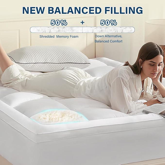 Anluoer California King Mattress Topper, Memory Foam Pillow Top Mattress Topper for Back Pain, Extra Thick Breathable Mattress Pad with 8-21" Deep Pocket, 72x84 Inches, White