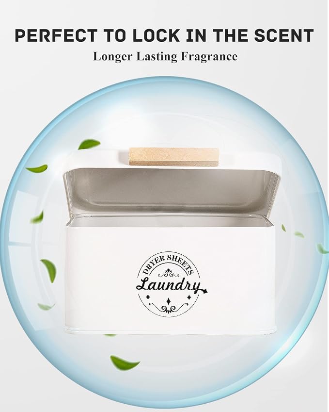 SACREDAY Dryer Sheet Holder with Hinged Lid for Laundry Room Organization. Metal Dryer Sheet Dispenser Container, Farmhouse Laundry Room Decor and Accessories for Dryer Sheets Holder, Cream - Image 3