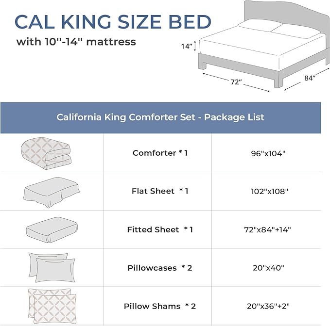 Sasttie California King Comforter Set, 7-Piece Bed in a Bag, Pintuck Bedding Sets for All Season, Includes Comforter, Flat Sheet, Fitted Sheet, Pillowcases and Pillowshams, Blush Pink