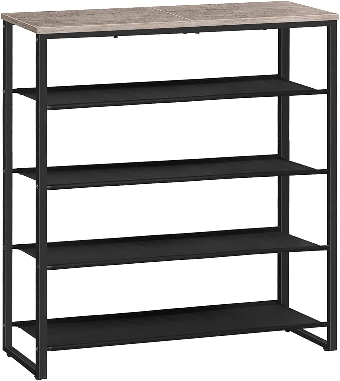 HOOBRO Shoe Rack, 5 Tier Shoe Storage Organizer with 4 Oxford Fabric Shelves and Top Panel, Holds 16-20 Pairs of Shoes, for Entryway and Closet, Industrial, Greige and Black BG50XJ01 by HOOBRO