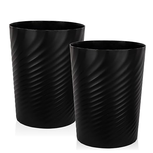UUJOLY Plastic Small Trash Can Wastebasket, Garbage Container Basket for Bathrooms, Laundry Room, Kitchens, Offices, Kids Rooms, Dorms, (Black, 2.6 Gallon/2 Pack) by UUJOLY