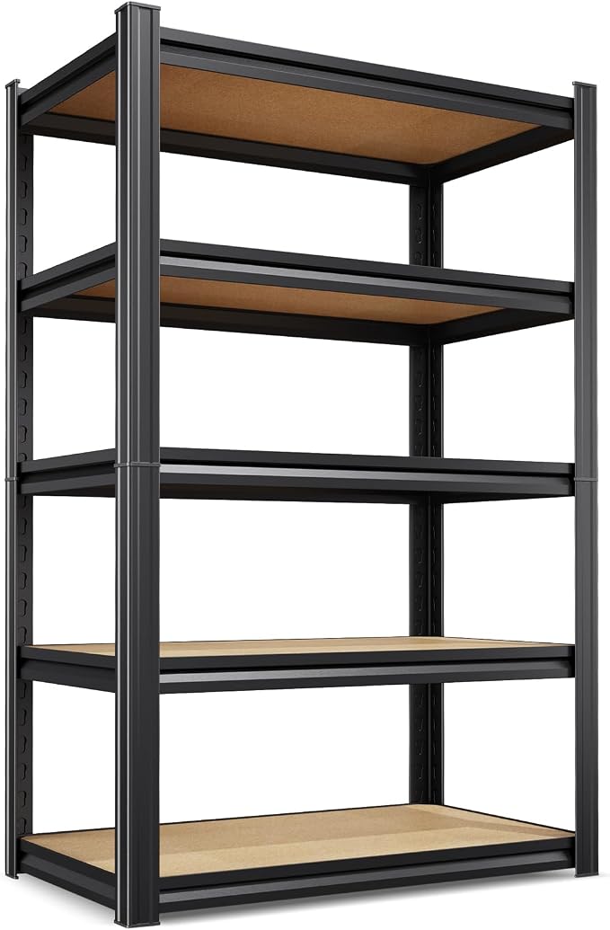 71.2''H Storage Shelves, 2000lbs Garage Shelving,Adjustable Heavy Duty Shelving Unit,5T Tall Garage Shelves，Wood Metal Standing Shelf Units,Utility Rack for Kitchen 71.2''H*27.5''W*11.8''D by KORVENA