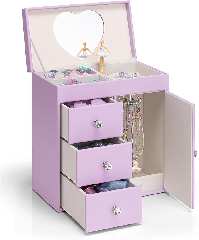 Vlando Musical Jewelry Box with Spinning Ballerina, Girls’ Jewelry Organizer for Necklaces Rings and Hair Accessories, Gift for Girls and Kids, Purple by VLANDO