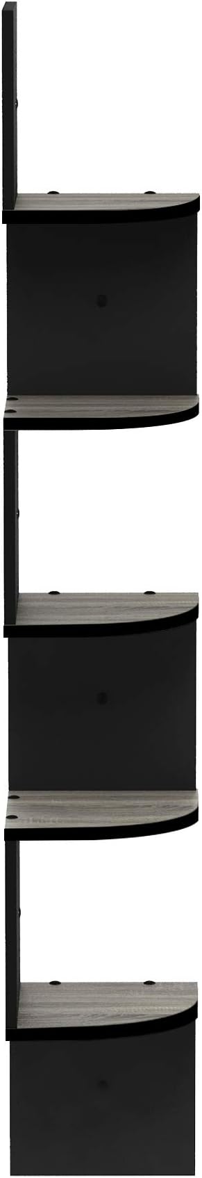 Furinno Rossi Wall Mount Floating Corner Shelf, 5-Tier Radial, French Oak Grey/Black - Image 7