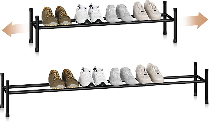 STORAGE MANIAC Long Expandable Shoe Rack, 6 Pairs Metal Wide Stackable Shoe Rack, Adjustable Shoes Shelf, Freestanding Shoes Organizer for Closet, Entryway, Hallway, Garage, Front Door, 1 Tier by STORAGEMANIAC