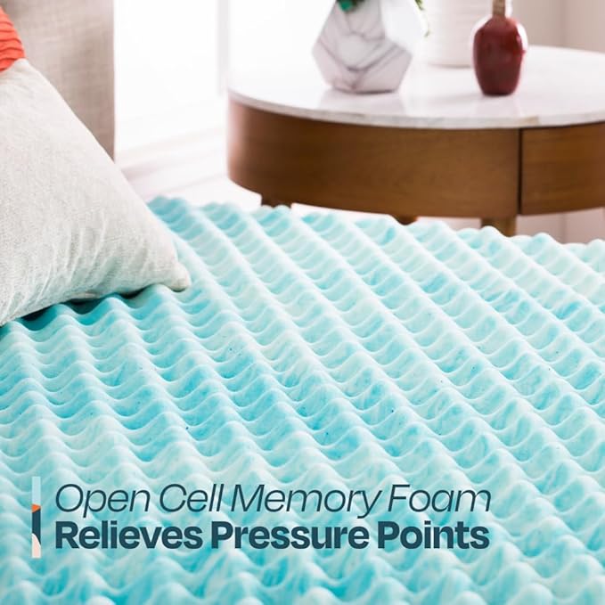 Linenspa 2 Inch Gel Memory Foam Mattress Topper – Egg Crate Style, Reversible for two feels – Promotes Airflow & Relieves Pressure Points – California King
