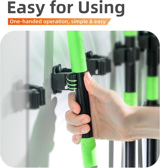 5 PCS Broom Holder Wall Mount, Upgraded Heavy Duty Mop and Broom Holder Wall Mount, Stainless Steel Broom Hanger Mop Holder Rack for Kitchen Laundry Garden Tool Organizer - Image 6