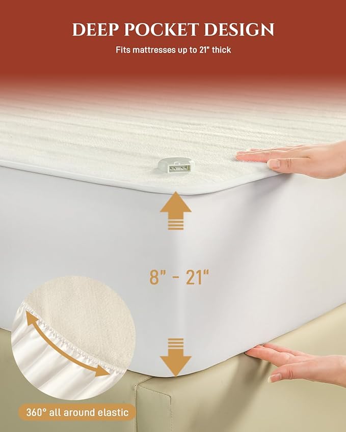 Heated Mattress Pad King Size – Electric Heated Bed Pad with Dual Zone Control, Deep Pocket Warming Cover, Thick Underblanket Sheet, Bed Warmer (06 Soft White, 78" x 80")