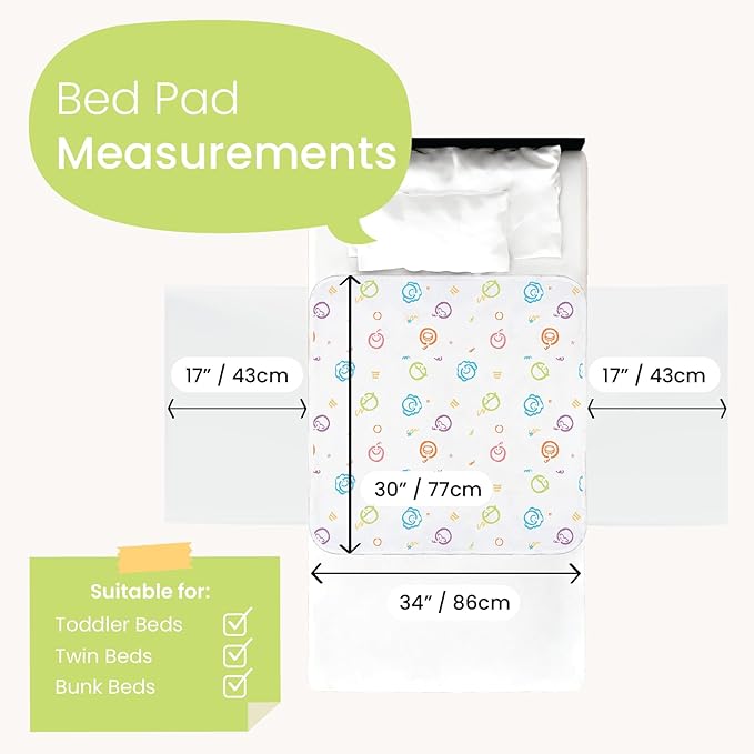 Potty Training Bed Pads for Toddlers Twin-Sized Beds, Tuckable Bed Wetting Pads for Kids, 100% Waterproof Mattress Protector, Non-Slip, Reusable & Washable Underpads (Tgt Design)