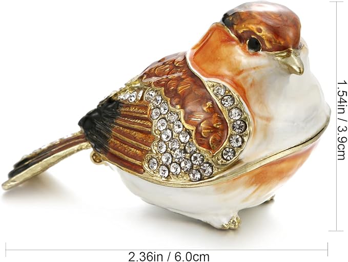 Hand Painted Enamel Goldfinch Trinket Box for Home Decor, Hinged Jewelry Organizer for Ring Earrings, Unique Figurine Keepsake Collectible Personalized Elegant Handmade Ornament Gifts (Gold Finch) - Image 2