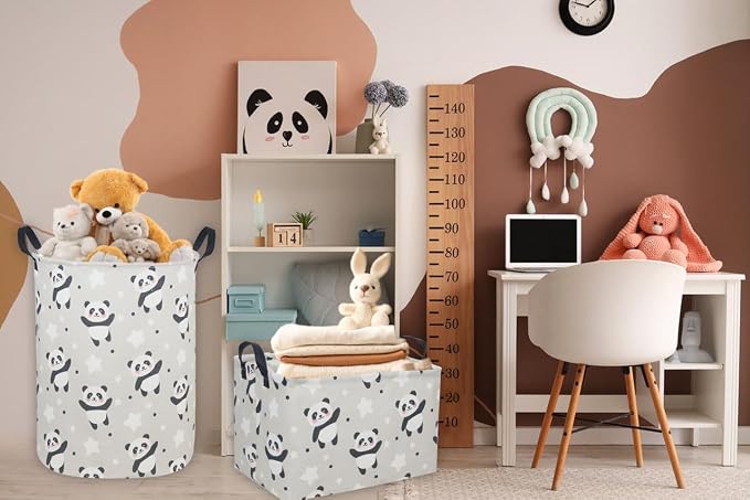 Kids Basket Panda Storage Bins for Girls Rectangular Baby Gift Baskets Cute Toy Storage Bin Box Organizer Book Shelf Basket Sports Balls Room Decor(Panda) - Image 4