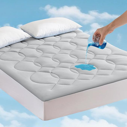 Full Size Cooling Mattress Pad Waterproof Mattress Topper for Hot Sleepers - Soft Breathable Mattress Cover with 8"-21" Deep Pocket (54×75",Gray)