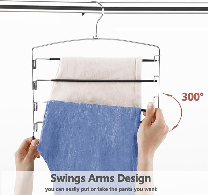 FeeraHozer Pants Hangers Non Slip 3 Pack Space Saving Hangers Multi-Layer Swing Arm Pants Hanger Stainless Steel Space Saver Hanger Closet Storage Organizer for Jeans Trouser Slacks Clothes (Black) - Image 5