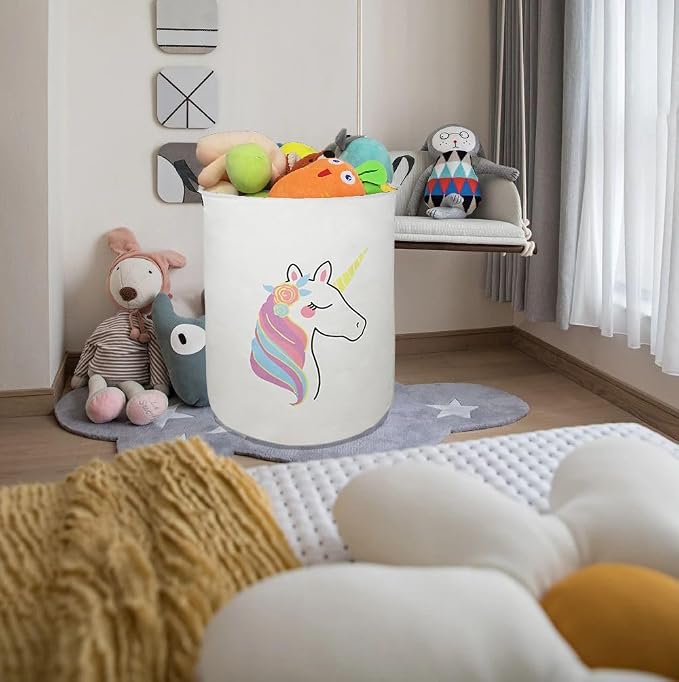 Collapsible Kids Laundry Basket Clothes Hamper, Foldable Storage Organizer Bin, Toy Clothes Storage with Handles for Boys Girls Bedroom, Room Decor Unicorn - Image 4