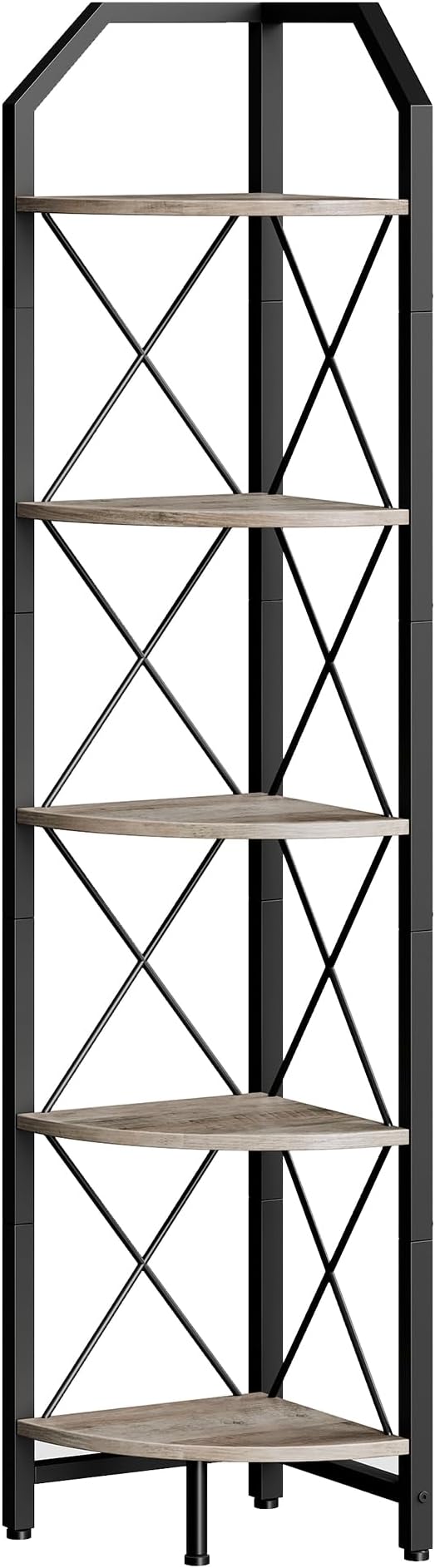 CHOEZON 5-Tier Corner Shelf, Industrial Corner Bookshelf, 59.4" Corner Storage Stand, Plant Stand Display Shelf, Corner Bookcase for Bedroom, Living Room, Home Office, Greige and Black TCJ10BG - Image 9