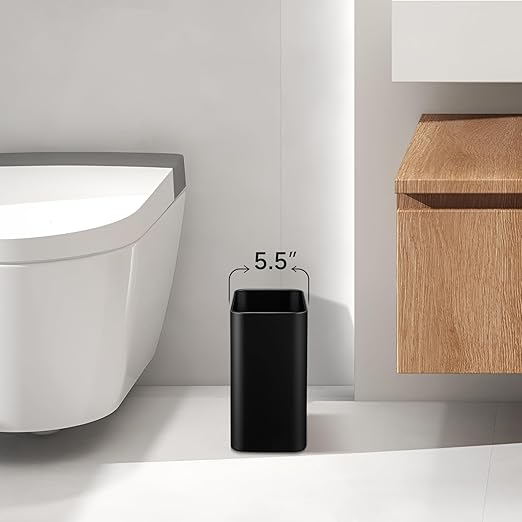 TIPGO Small Metal Trash Can, 2.1 Gallon Slim Trash Can for Bathroom, Wastebasket Garbage Bin for Bedroom, Office, Kitchen, Under Sink (Matte Black) - Image 2