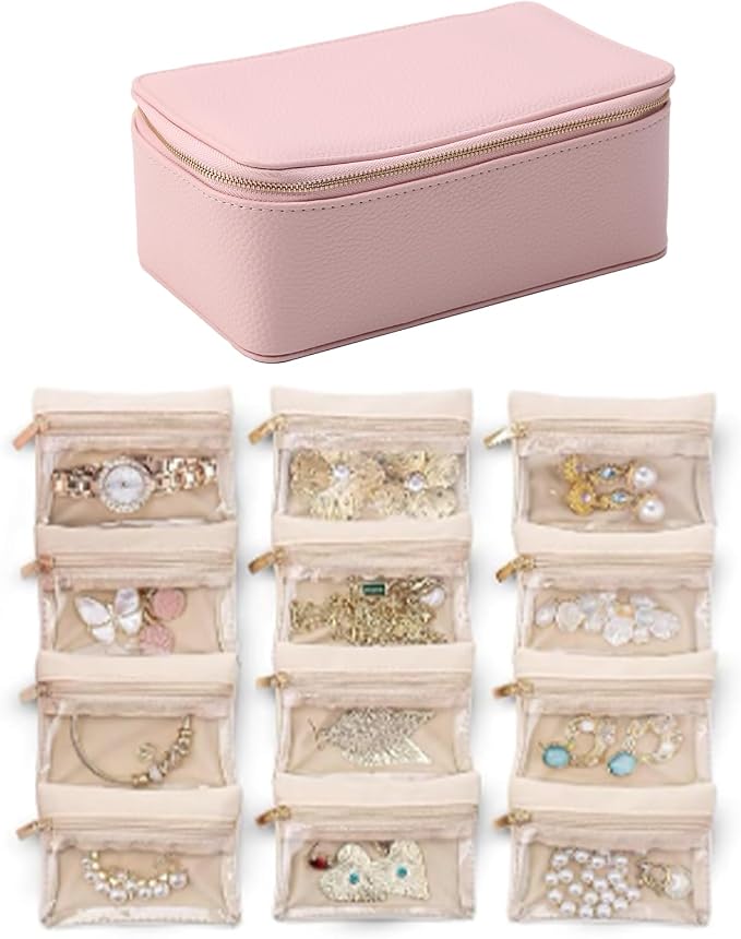 NCONCO Travel Jewelry Box, Portable PU Leather Travel Jewelry Organizer with 12pcs Velvet Bags Compact & Lightweight Travel Jewelry Case for Necklaces Rings Earrings Sorting Storage - Image 8