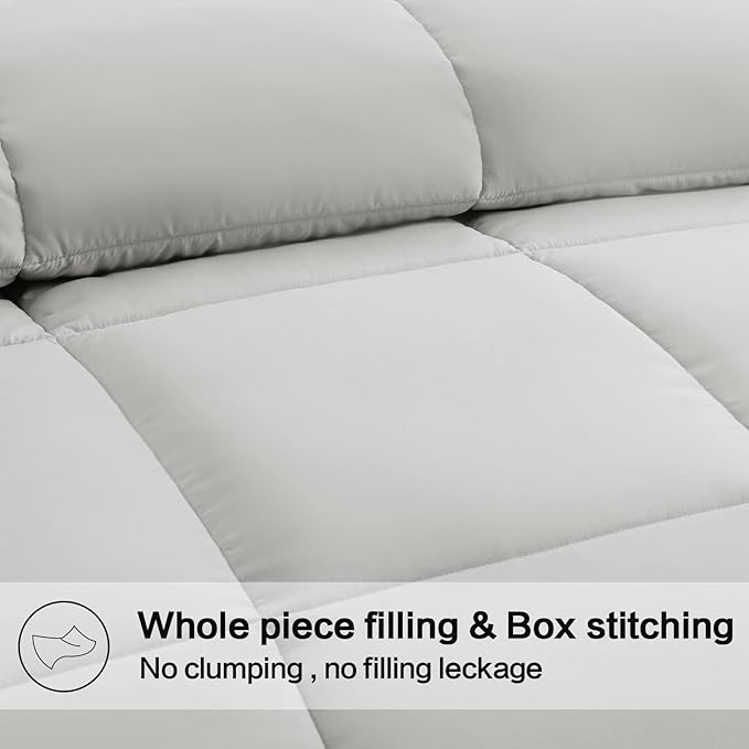 EASELAND King Size Down Alternative Comforter - Quilted Duvet Insert for All Seasons, Soft Lightweight with Corner Tabs, Summer Winter Warm Bedding, Light Grey 90x102 Inches