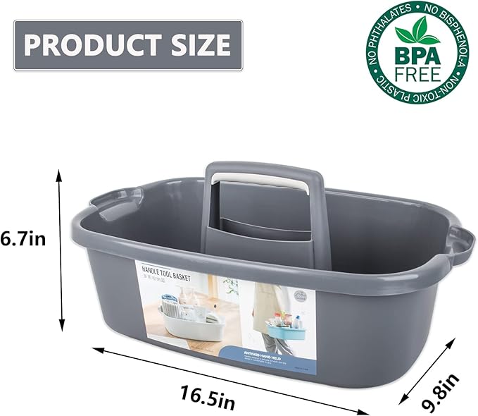 Large Cleaning Supplies Caddy Portable Shower Basket Supply Organizer with Handle Plastic Bucket Tool Storage for Bathroom, Bedroom, Kitchen, College Dorm, Garden, Dark Gray 2 Pack - Image 5
