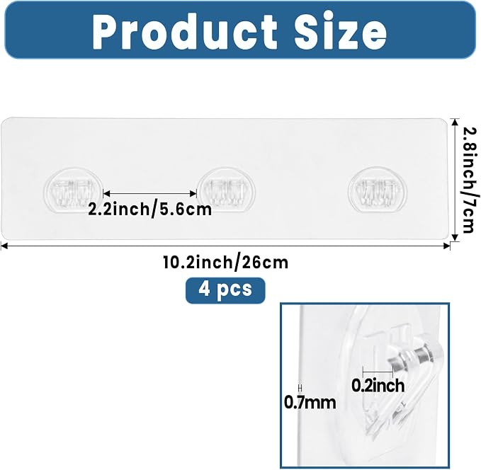 4 Pack Shower Caddy Adhesive Replacement, Shower Shelf Strong Adhesive Hooks, No Drilling, Transparent WaterProof Strips for Bathroom Shelves & Kitchen Racks - Image 2