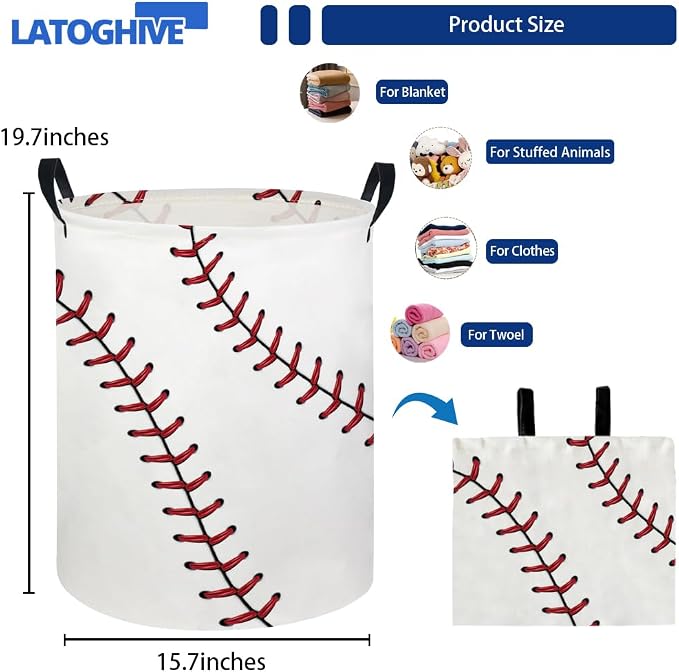 Baby Laundry Hamper kids laundry Basket Waterproof Laundry Bag for Bedroom Toy Clothes Organizer Room Décor(Baseball) - Image 2