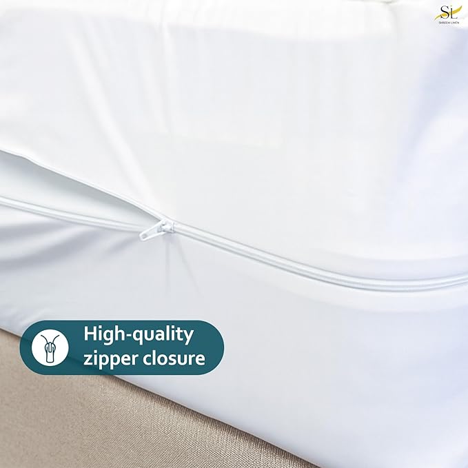 Mattress Protector Crib Size 100% Waterproof Zippered Cover, 6 Inches Deep, Six-Sided Mattress Encasement for Bed, Zipper Closure Style (White)
