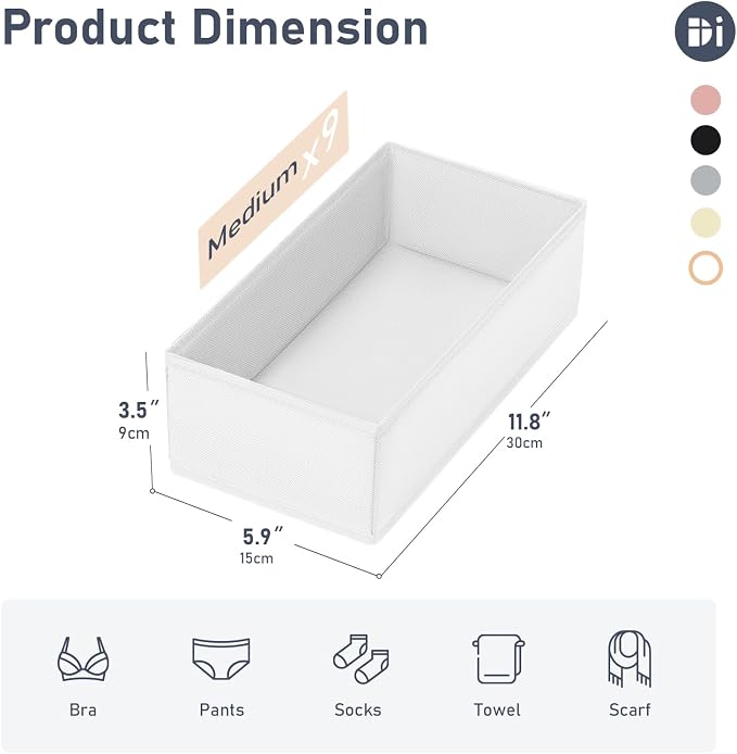 DIMJ Drawer Organizer Clothes - Underwear Organizer Small Sock Organizer Box Dresser Organizer,Drawer Dividers for Baby Clothes,Bra,Socks, Belt, Tie, Set of 9,White - Image 4