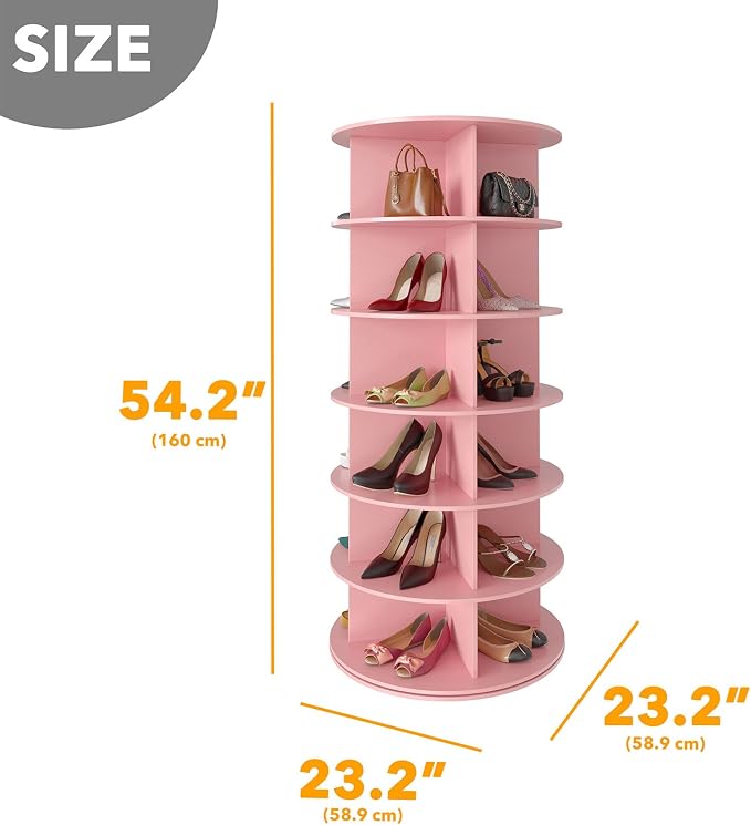 SpaceAid 6 Tier Rotating Shoe Rack Tower, Spinning Shoe Display Lazy Susan, Revolving 360 Shoe Rack Storage Round Carousel, Vertical Handbag Rotate Shoes Closet Organization (6-Tier Pink) - Image 2
