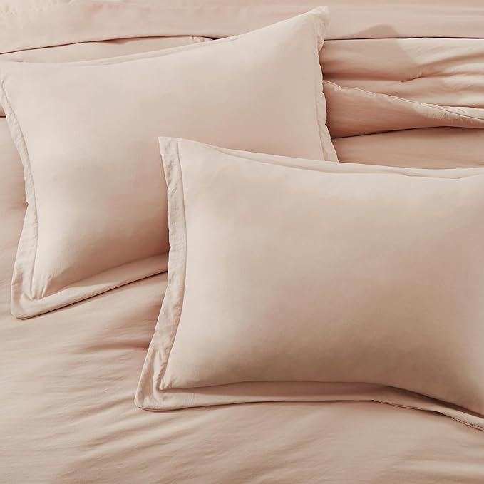 WRENSONGE Queen Comforter Set - 7 Pieces Clay Pink Soft Bed in a Bag Queen with Fitted Sheet, Flat Sheet, 2 Pillow Shams, and 2 Pillowcases- Warm Bedding Sets for All Season