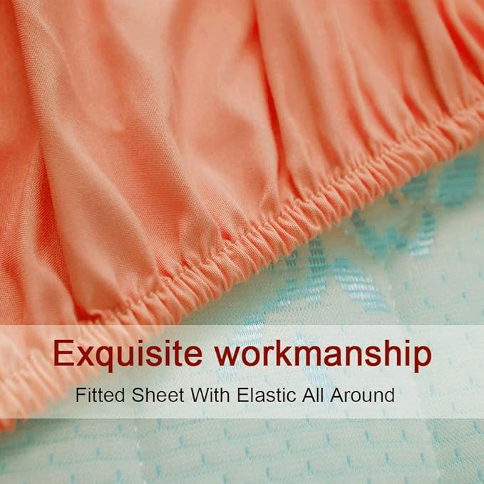 SONORO KATE Bed Sheet Set Super Soft Microfiber 1800 Thread Count Luxury Egyptian Sheets 16-Inch Deep Pocket，Wrinkle and Hypoallergenic-4 Piece (Coral, Full)