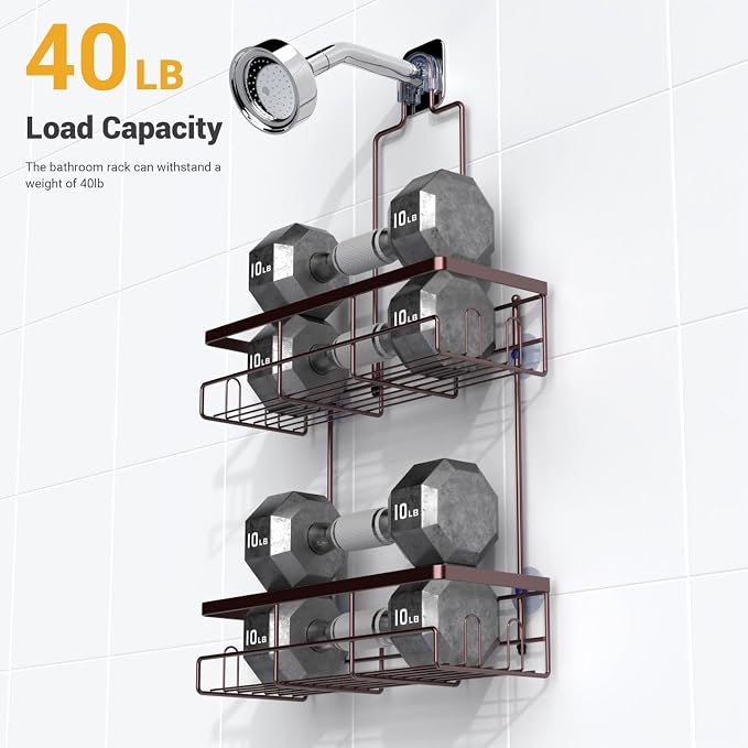 AKTECKE Shower Caddy Hanging Bathroom Organizer: Rustproof Shelf for Inside Shower - No Drilling, Over Showerhead - Bath Shelves for Shampoo, Soap - Bronze - Image 4