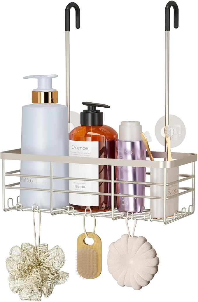 HapiRm Hanging Shower Caddy Organizer - No Drilling Shower Organizer with Hooks, Rustproof & Waterproof 304 Stainless Steel Bathroom Shelves - Brushed Nickel (1 Basket) by HapiRm