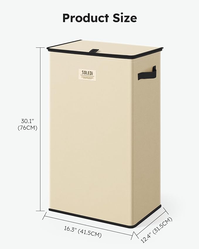 SOLEDI Laundry Hamper with Lid 100L Large & Tall Collapsible Laundry Basket, Clothes Hamper with Bag Removable Easy to Carry, Dirty Hampers for Bedroom, Bathroom, Dorm, College, Beige - Image 7