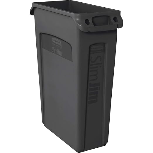 Rubbermaid Commercial Products Slim Jim Plastic Rectangular Trash/Garbage Can With Venting Channels, 23 Gal, Black, for Kitchen/Office/Workspace, Pack of 4 by RubbermaidCommercialProducts