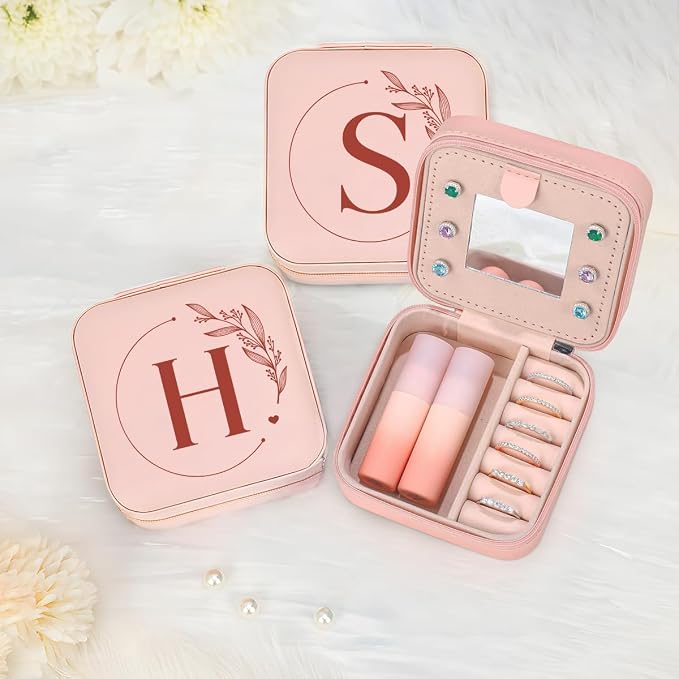 SANDJEST Personalized Jewelry Box, Pink Small Travel Jewelry Box with Initial H, Monogrammed Jewelry Case Organizer for Girls Women Teen, Mini Travel Essentials Gifts for Christmas Birthday - Image 7