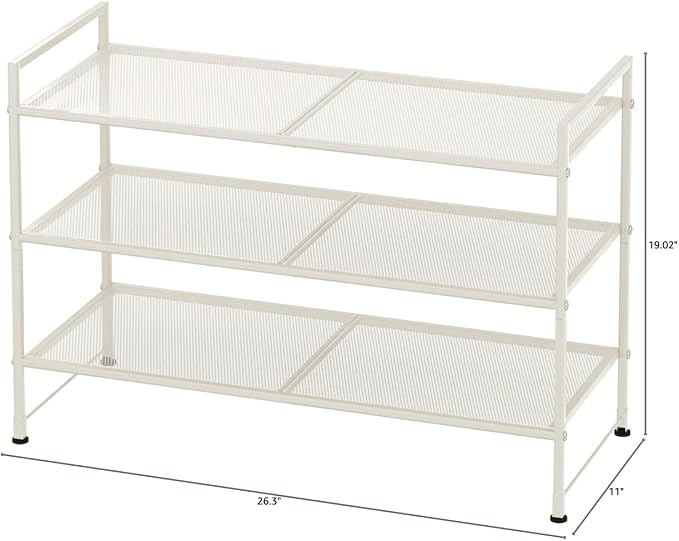 Simple Houseware 3-Tier Stackable Mesh Shoe Rack, White - Image 2