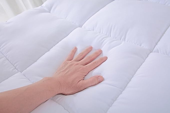 EVOLIVE Microfiber Mattress Topper Mattress Pad Pillow Cover Quilted Fitted Mattress Protector 8-18" Deep Pocket Cooling Mattress Topper (Full 75"x54"x2" Inches, White)