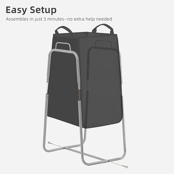STORAGE MANIAC Metal Rack Laundry Hamper, Large Laundry Basket with Convenient Handle, Freestanding Dirty Clothes Hamper for for Dorm, College, Small Space, Closet, Bedroom, Black - Image 7