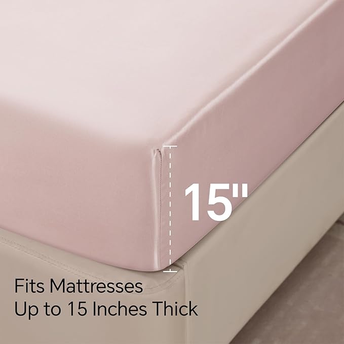 BEDELITE Satin Sheets Twin XL Size Bed Set, Luxury Soft Pink Silky Sheets for Hair and Skin, Similar to Silk Bed Sheets Set 3 Pieces with 1 Deep Pocket Fitted Sheet, 1 Flat Sheet, and 1 Pillowcase