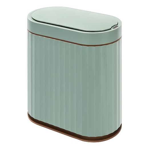 ELPHECO Bathroom Trash Can with Automatic Lid, 2 Gallon Sensor Trash Bin, Smart Garbage Can, IPX5 Waterproof Slim Trash Bin, Motion Sensor Wastebasket for Office, Kitchen, Sage Green Gold by ELPHECOUSA