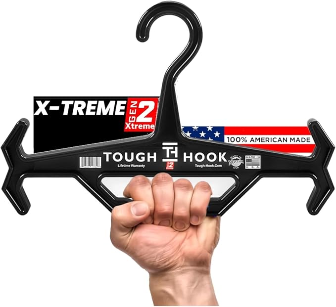 Tough Hook Original Xtreme Heavy Duty Hanger - The Superhero of Hangers USA-Made 200lb Capacity - Anti-Slip Design for Police Body Armor, Scuba BCD & Wetsuits - Durable ABS DuraResin, 1 Pack Black by ToughHook